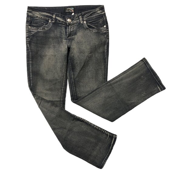 Arco Iris Jeans Womens Size 9 Embellished Pockets Black Denim Pants - Picture 2 of 9